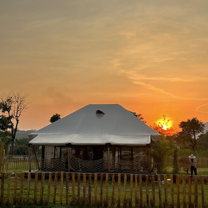 Safari Tent Eclipse by Luna Glamping front view at sunset