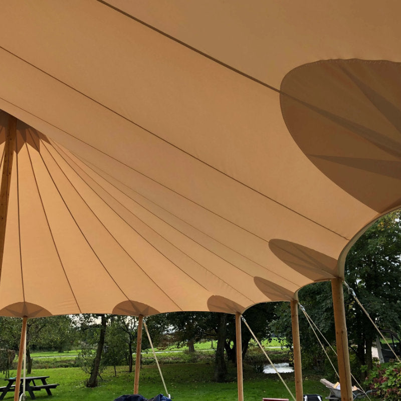 Sailcloth Event Tent by Canvas Camp Luxury Outdoor Canopy close up on canvas underneath
