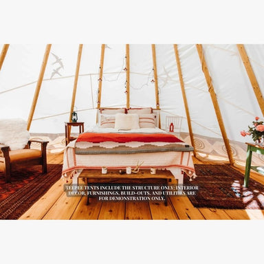 Teepee Tent by Nomadic Tipi Boho style interior view with bed chair and wood flooring
