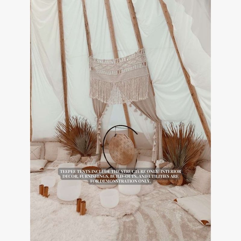 Teepee Tent by Nomadic Tipi Makers interior view white decor with flower of life