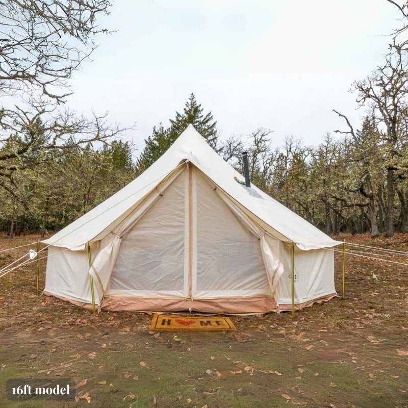 Yurt Tent Fernweh by Life in Tents 16ft front view with home mat during fall autumn