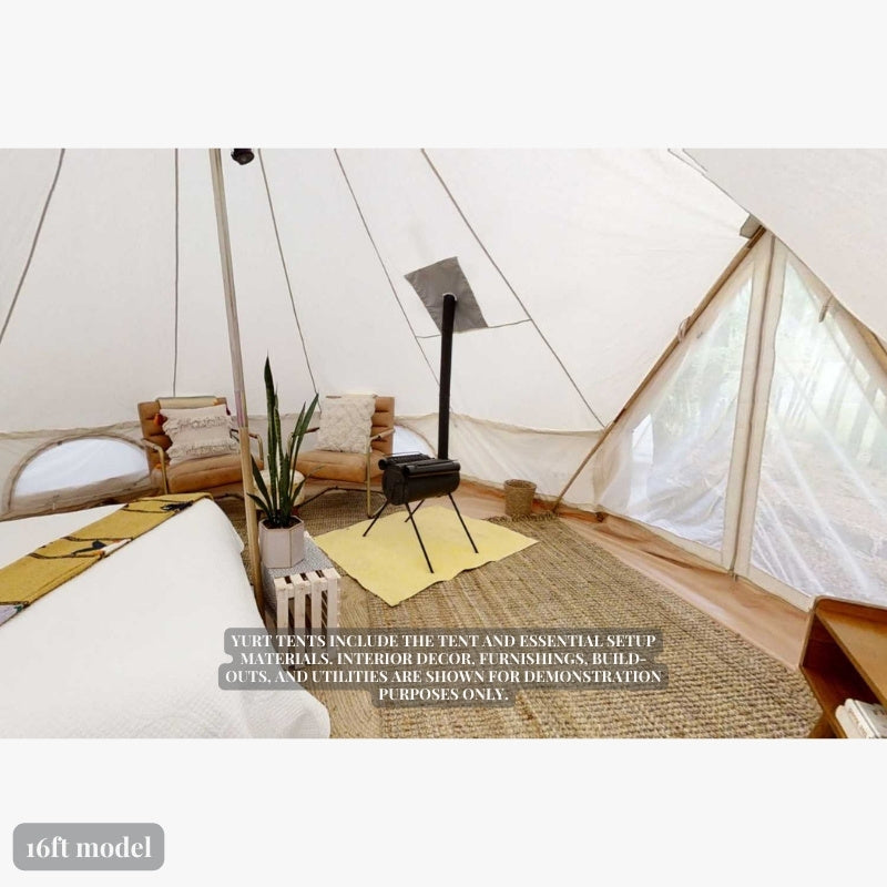 Yurt Tent Fernweh by Life in Tents 16ft interior view with plant tent stove and 2 chairs