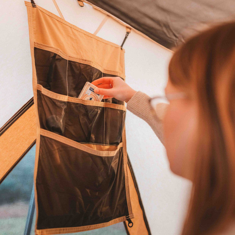 A Frame Tent Big Horn by Canvas Camp interior view storage pockets