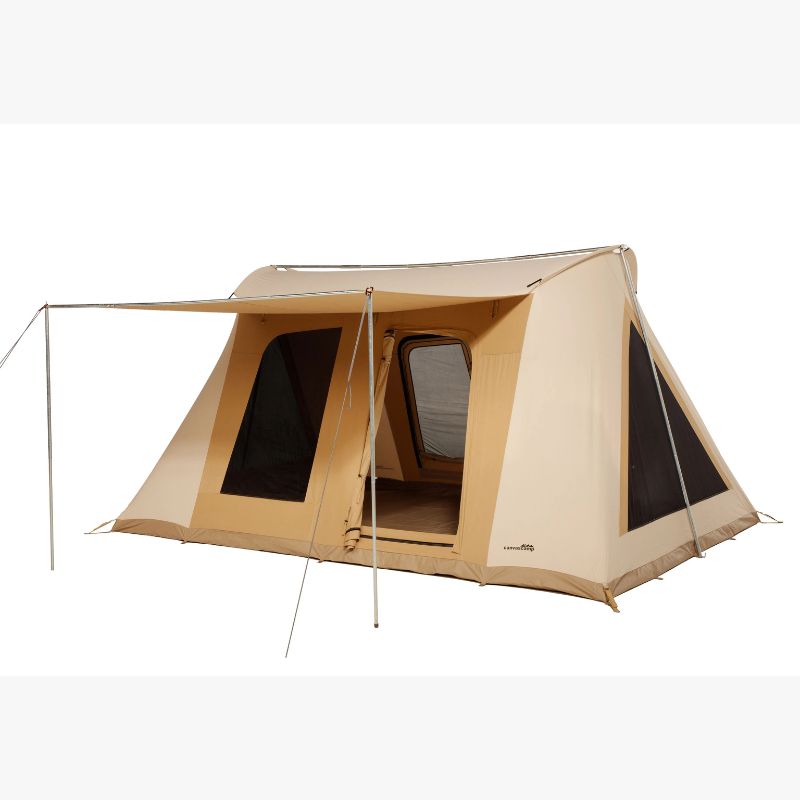 A Frame Tent Big Horn by Canvas Camp stock photo front left view open door with awning