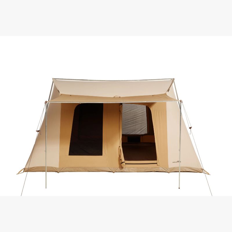 A Frame Tent Big Horn by Canvas Camp stock photo front view open door with awning