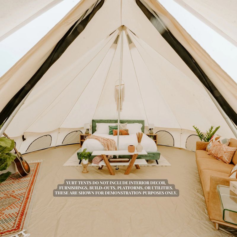 bell tent interior ideas White Duck Avalon Yurt Tent — Wild Roots Glamping