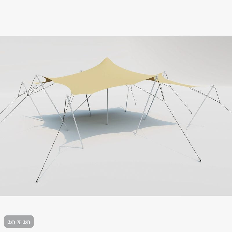 Flex Stretch Tent Q3 by Canvas Camp Luxury Outdoor Canopy 20x20 stock photo from the side