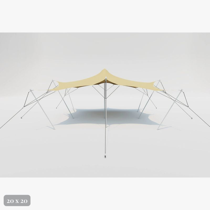Flex Stretch Tent Q3 by Canvas Camp Luxury Outdoor Canopy 20x20 stock photo side view