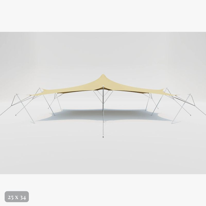 Flex Stretch Tent Q3 by Canvas Camp Luxury Outdoor Canopy 25x34 stock photo side view