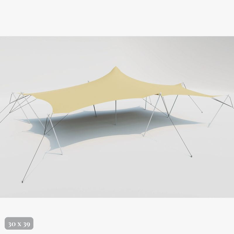 Flex Stretch Tent Q3 by Canvas Camp Luxury Outdoor Canopy 30x39 stock photo view from side