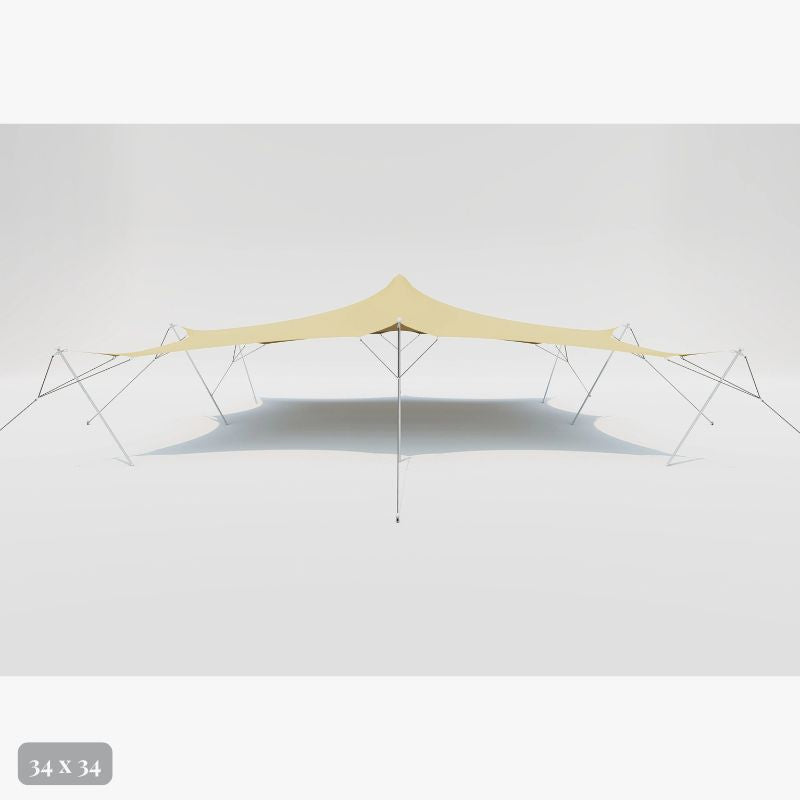 Flex Stretch Tent Q3 by Canvas Camp Luxury Outdoor Canopy 34x34 stock photo side view