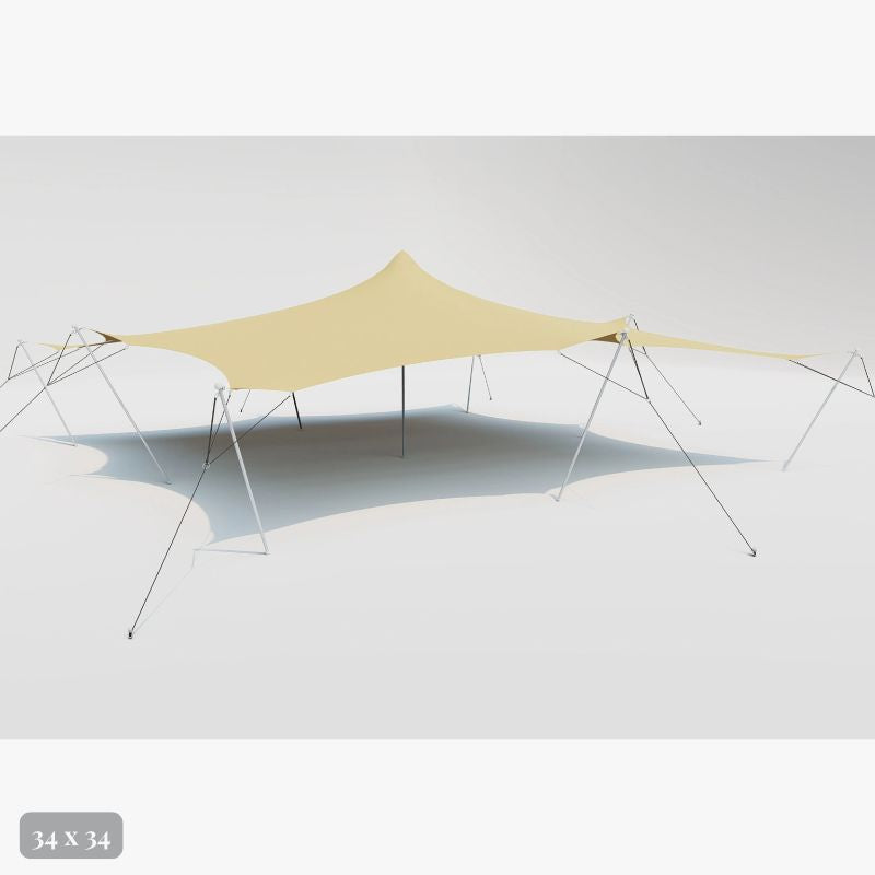 Flex Stretch Tent Q3 by Canvas Camp Luxury Outdoor Canopy 34x34 stock photo view from side