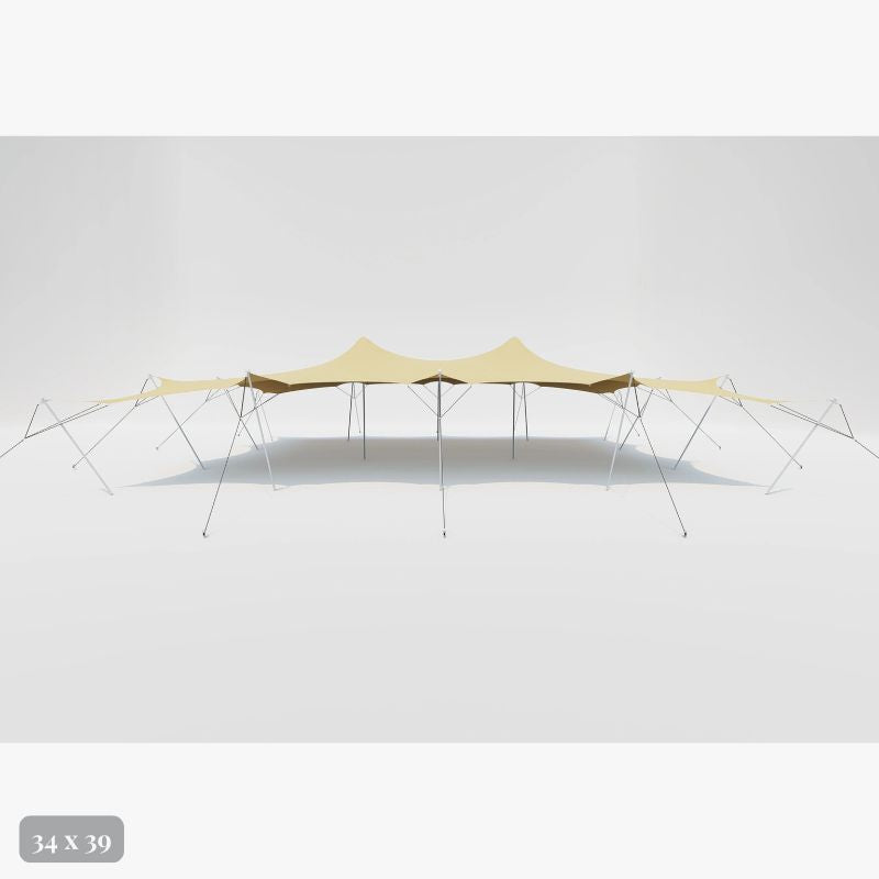 Flex Stretch Tent Q3 by Canvas Camp Luxury Outdoor Canopy 34x39 stock photo side view