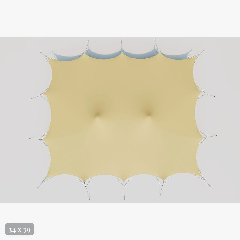 Flex Stretch Tent Q3 by Canvas Camp Luxury Outdoor Canopy 34x39 stock photo top birds eye view drone view