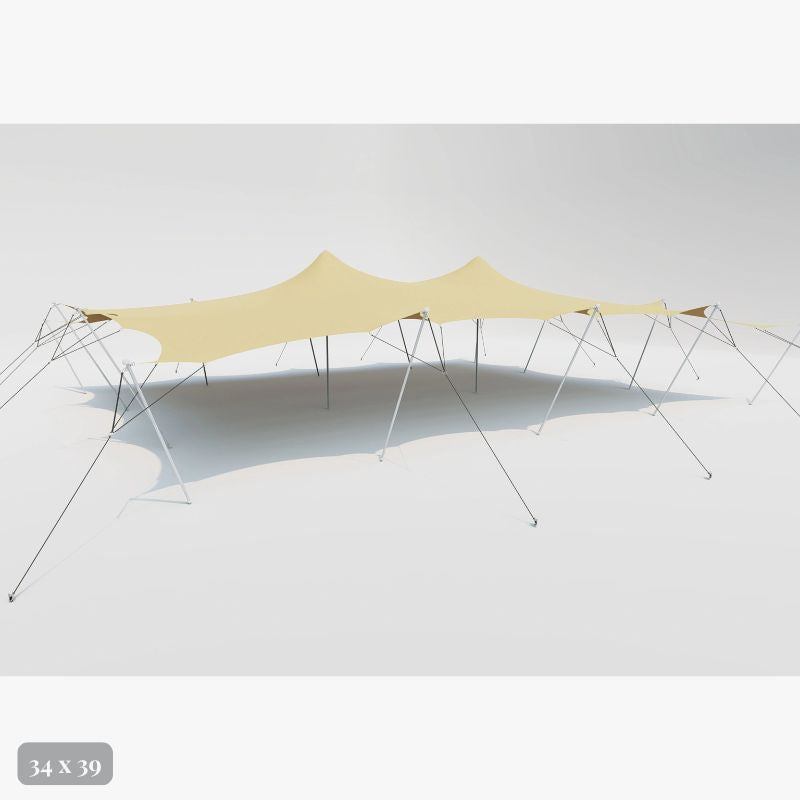 Flex Stretch Tent Q3 by Canvas Camp Luxury Outdoor Canopy 34x39 stock photo view from side