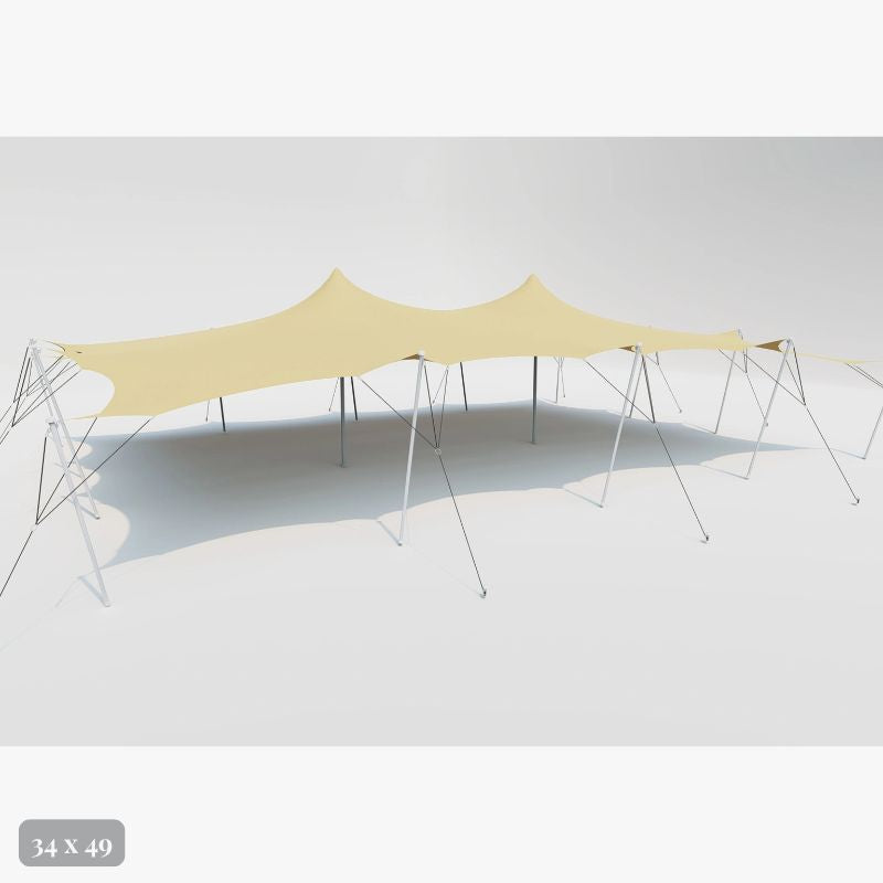 Flex Stretch Tent Q3 by Canvas Camp Luxury Outdoor Canopy 34x49 stock photo view from side
