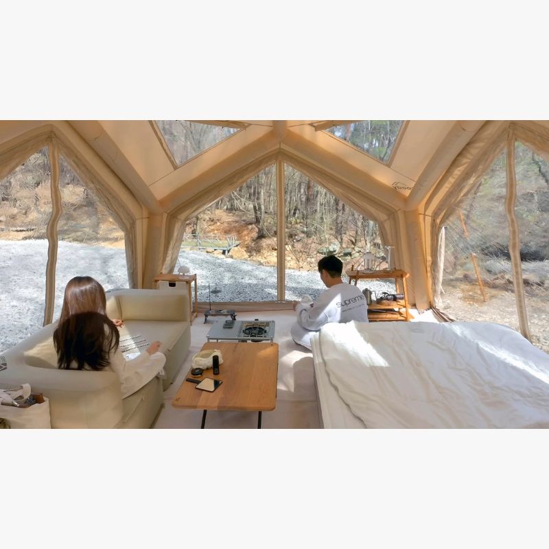 RBM Koala Hub beige interior with man and woman bed and couch