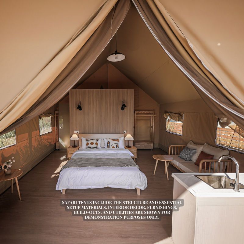 Safari Tent Solstice III by Luna Glamping front view of interior with bed