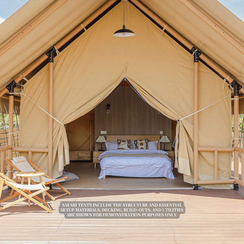 Safari Tent Solstice I by Luna Glamping front view of interior with bed