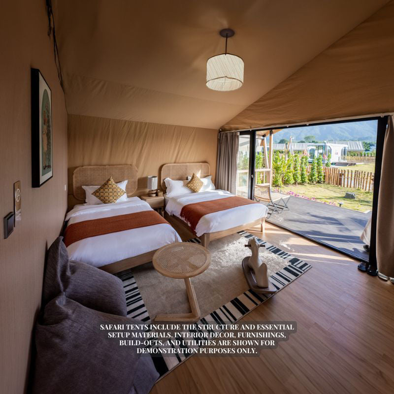 Safari Tent Zenith II by Luna Glamping interior view of bedroom with two beds