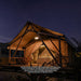 Safari Tent Zenith I by Luna Glamping front left view at night