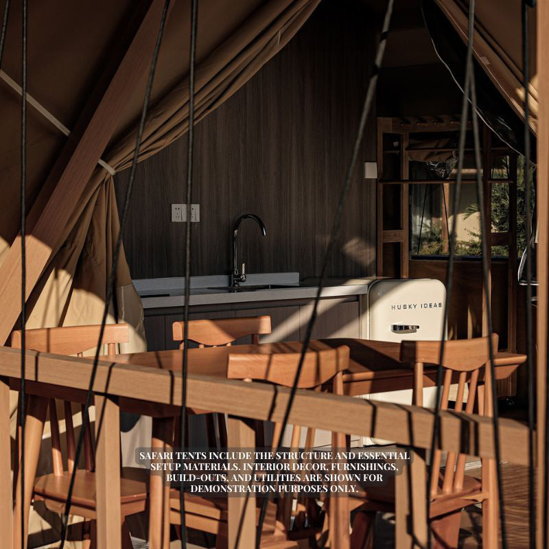 Safari Tent Zenith I by Luna Glamping front right view close up dining table