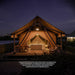 Safari Tent Zenith I by Luna Glamping front view at night