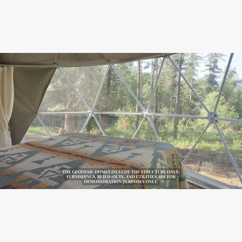 Stargazing Dome 16' Luna Glamping interior view from bed of front window