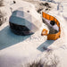 Stargazing Dome 19' Luna Glamping white drone view of dome covered in snow
