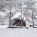 Stargazing Dome 19' Luna Glamping white front view of dome in snow