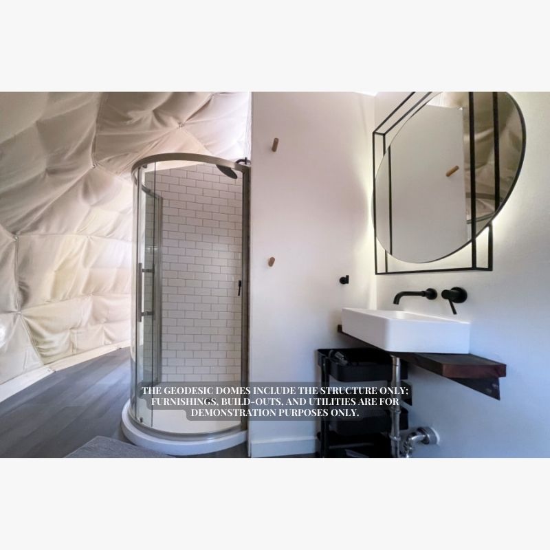 Stargazing Dome 19' Luna Glamping white interior bathroom view