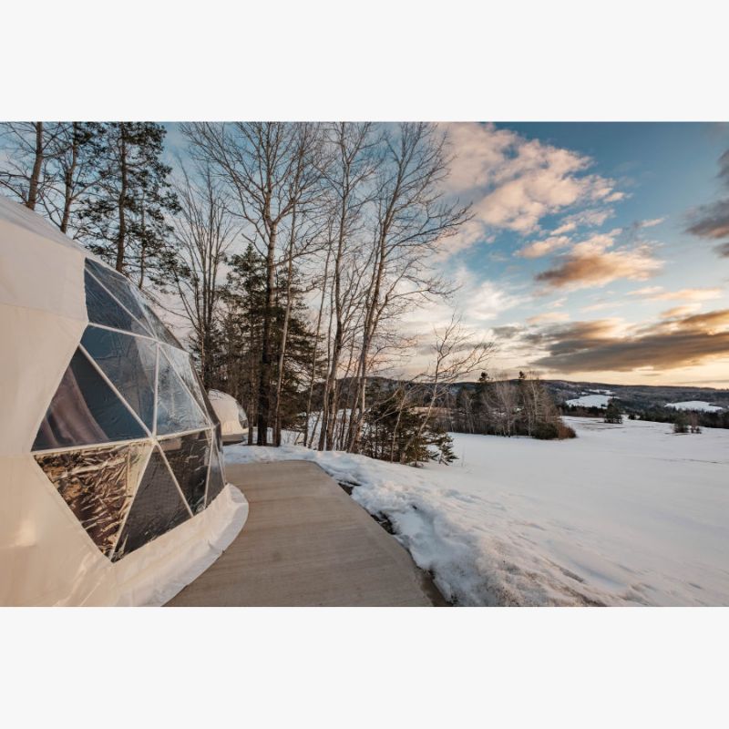 Stargazing Dome 23' Luna Glamping white close up view of front right window
