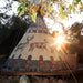 Teepee Tent by Nomadic Tipi Makers Buck and Doe's design rear view on deck with sunset