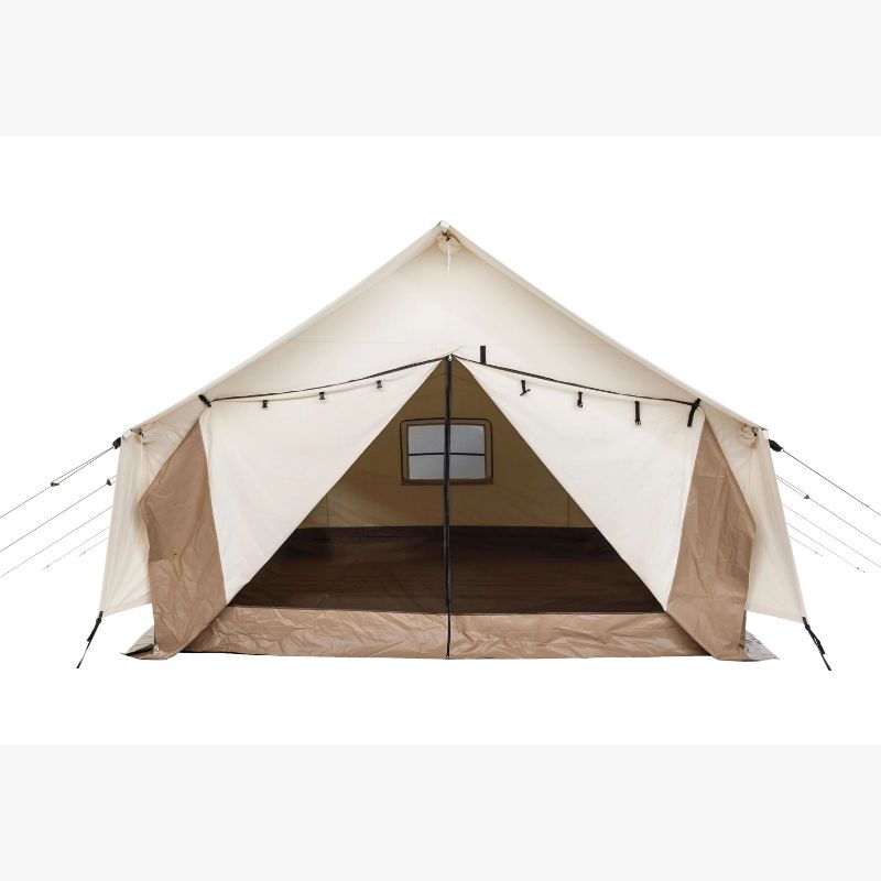 Wall Tent Canvas Camp stock photo front view door open mesh closed