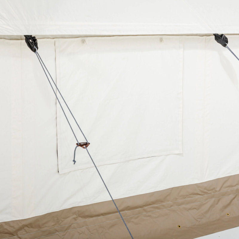 Wall Tent Canvas Camp stock photo outside view of window