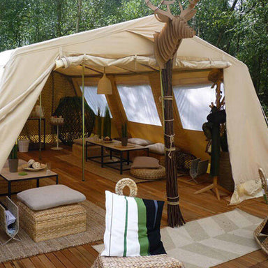 Wall Tent Mess Tent III by Canvas Camp front view with furniture
