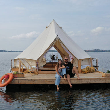 Yurt Tent Sibley ProTech 600 double door by Canvas Camp front view floating campsite on water 