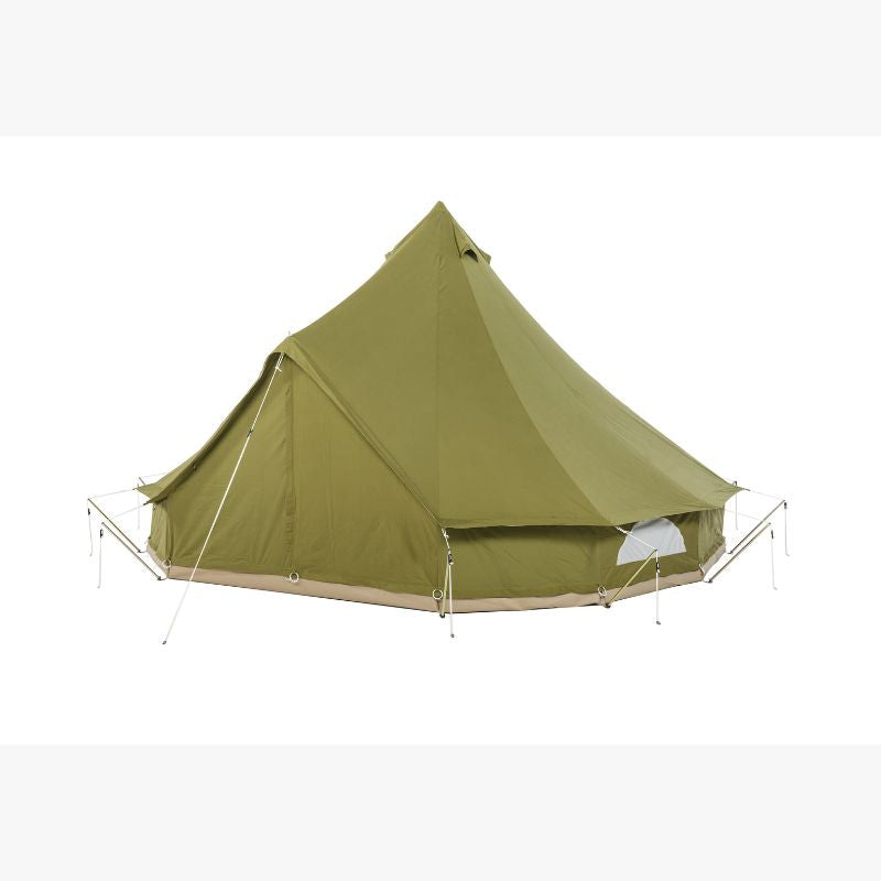 Yurt Tent Sibley Pro 500 by Canvas Camp green stock photo front left view closed door