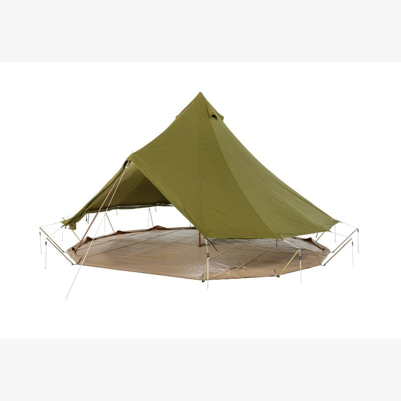 Yurt Tent Sibley Pro 500 by Canvas Camp green stock photo front left view door open rolled up walls