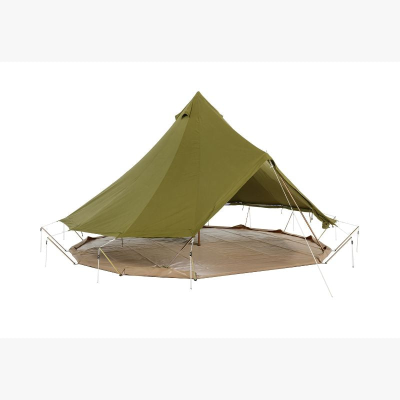Yurt Tent Sibley Pro 500 by Canvas Camp green stock photo front right view door open rolled up walls