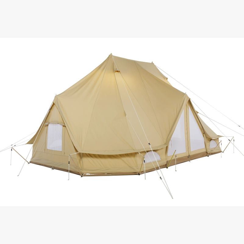 Yurt Tent Sibley Ultimate 600 twin by Canvas Camp stock photo front right view closed mesh door