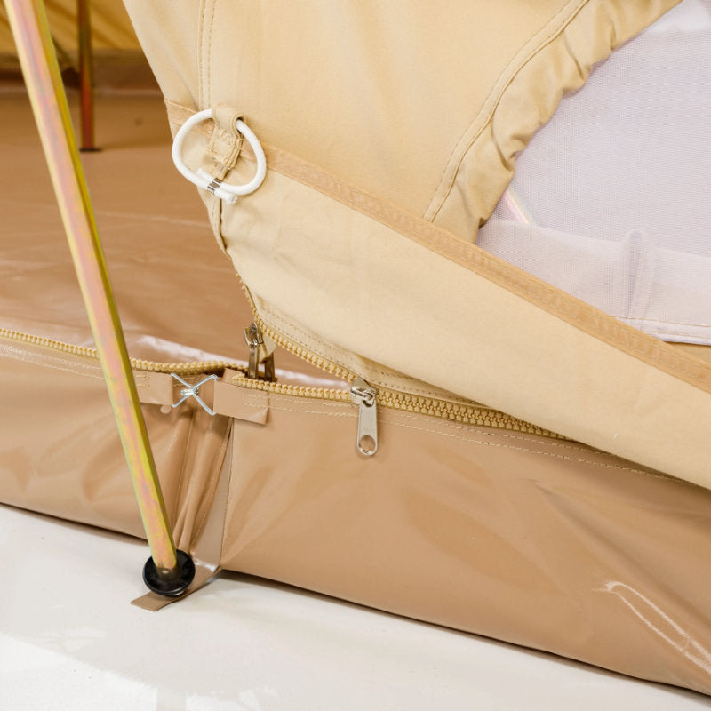 Yurt Tent Sibley Ultimate 600 twin by Canvas Camp stock photo close up of floor zipper