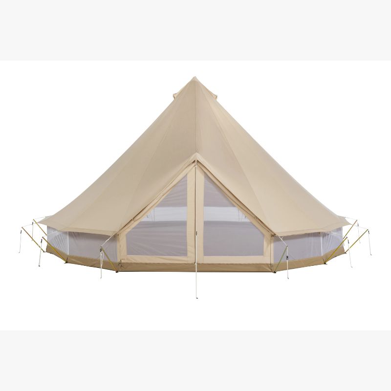 Yurt Tent Sibley Ultimate by Canvas Camp stock photo front view closed mesh door open mesh walls