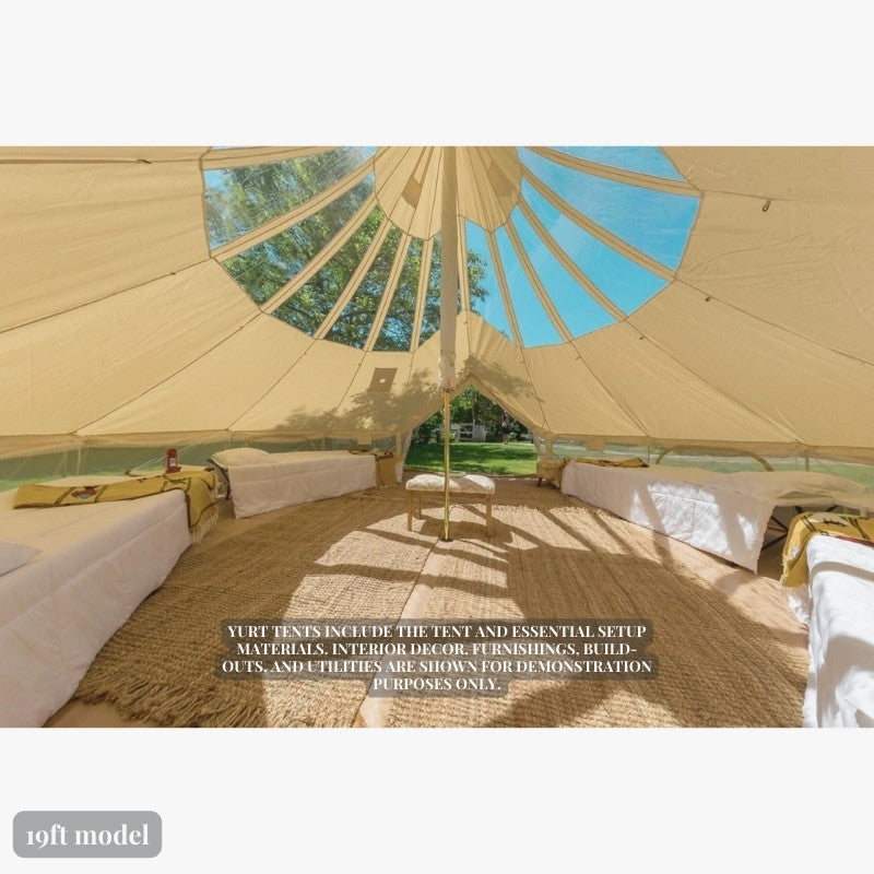 Yurt Tent Stella Stargazer by Life in Tents 19ft interior view circle of 4 beds