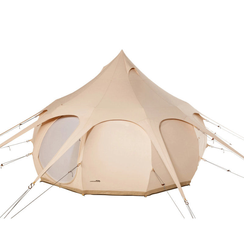 Yurt Tent Temple Apex by Canvas Camp stock photo front left view closed mesh door
