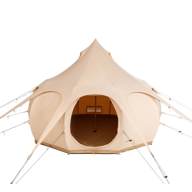 Yurt Tent Temple Apex by Canvas Camp stock photo front view open door