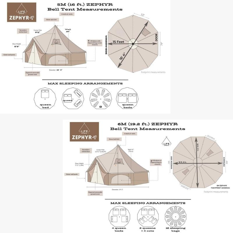 Yurt Tent Zephyr by Life in Tents 16ft and 19ft measurements