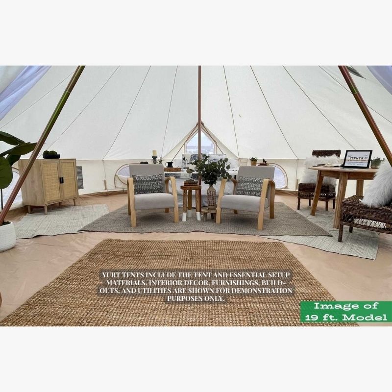 Yurt Tent Zephyr by Life in Tents 19ft interior view two gray chairs